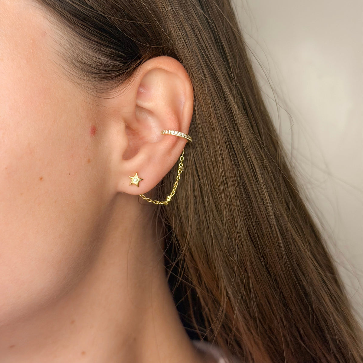 Sterling Silver Star & Huggie Chain Earrings
