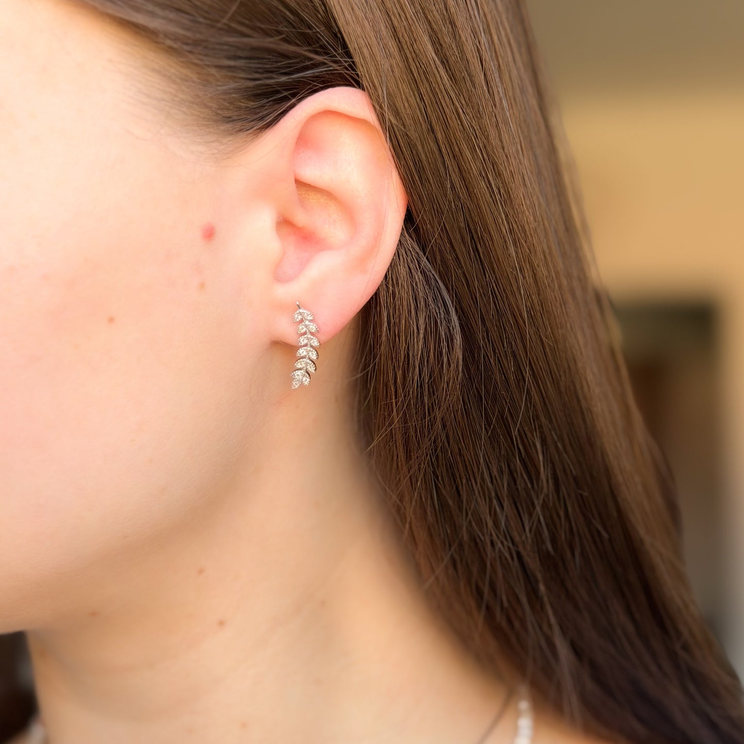 Sterling Silver CZ Leaf Earrings