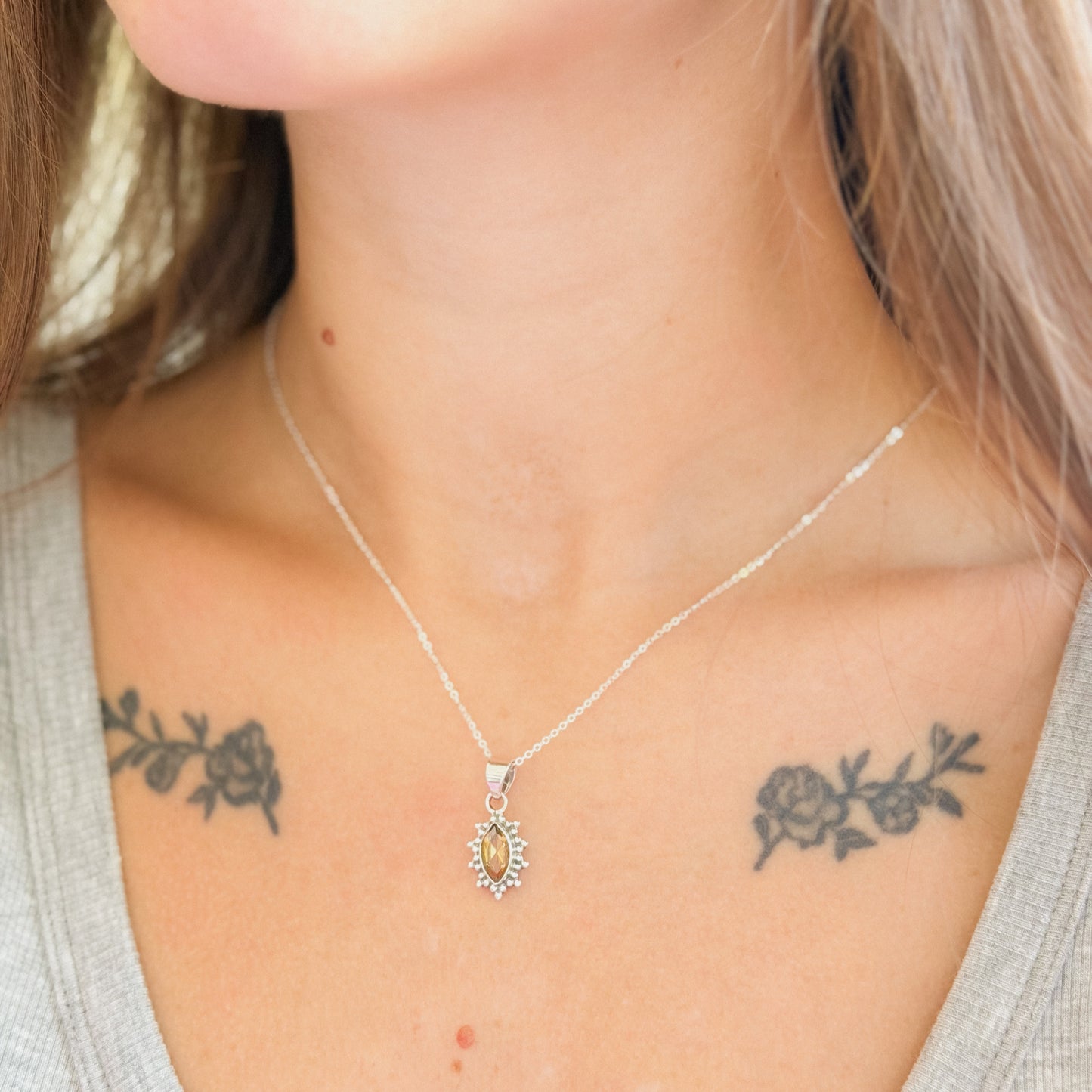 Sterling Silver Citrine Pendant Necklace