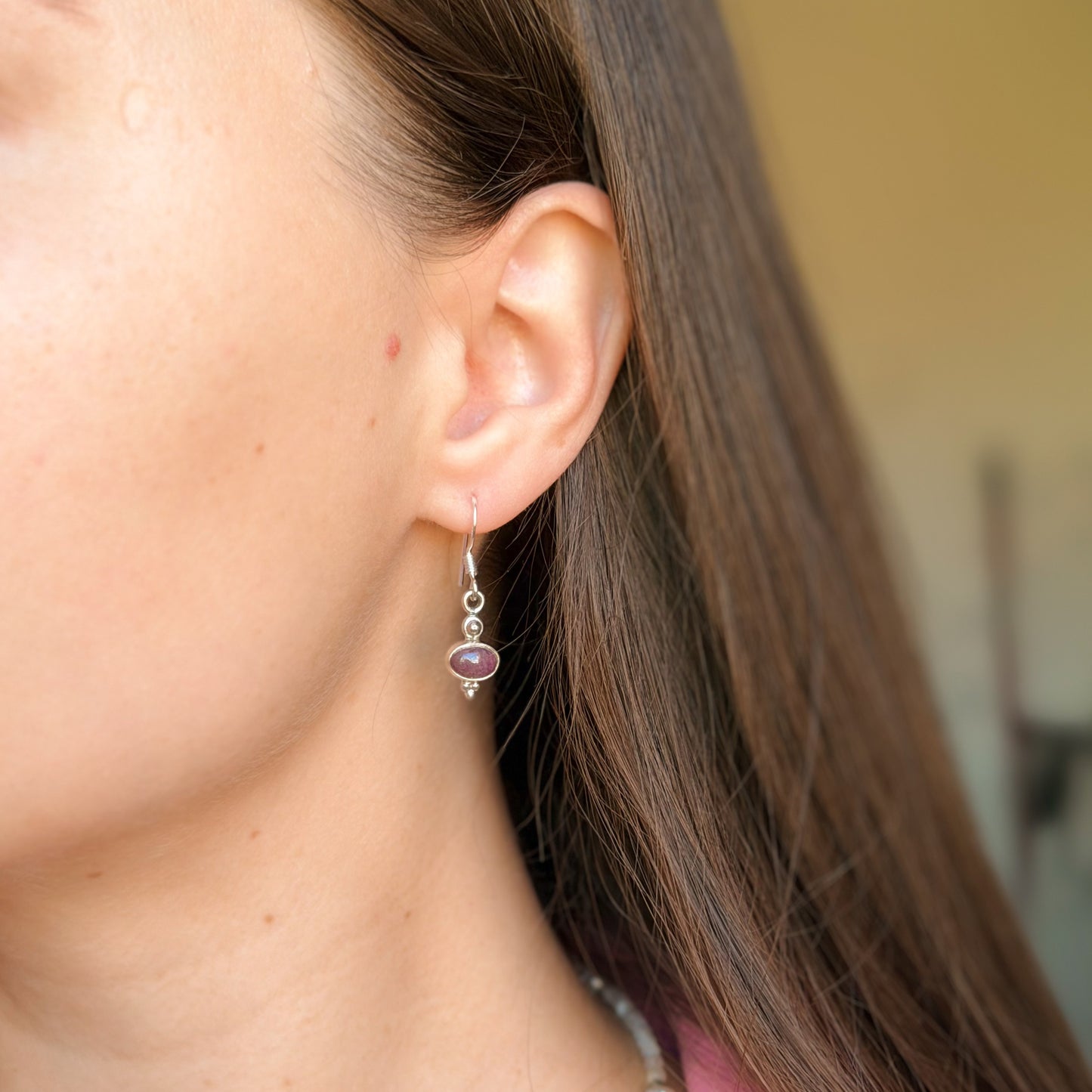 Sterling Silver Corundum Drop Earrings