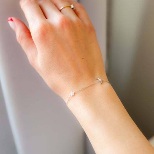 Sterling Silver Moon & Star Bracelet