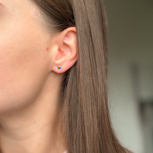 Sterling Silver Rainbow Heart Studs