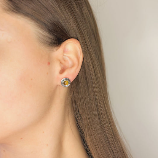 Pendientes de plata de ley con ojo de tigre