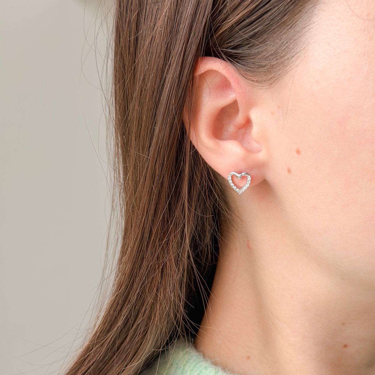 Sterling Silver CZ Heart Studs