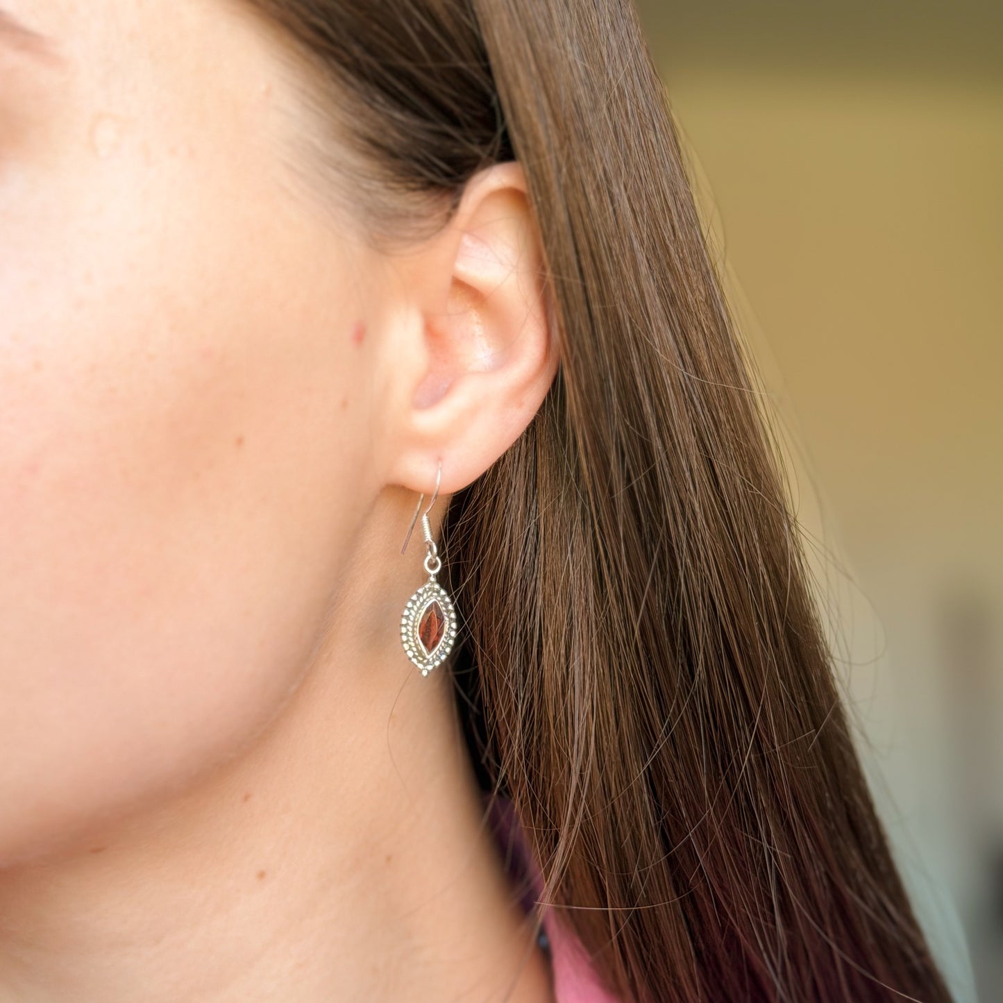 Sterling Silver Garnet Drop Earrings