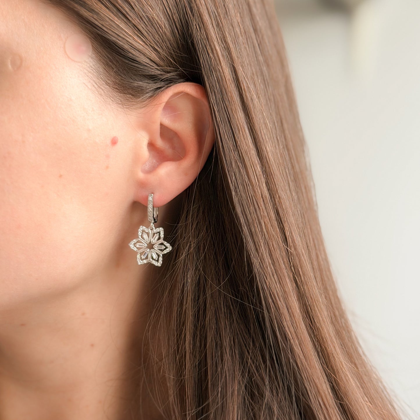 Sterling Silver CZ Flower Earrings