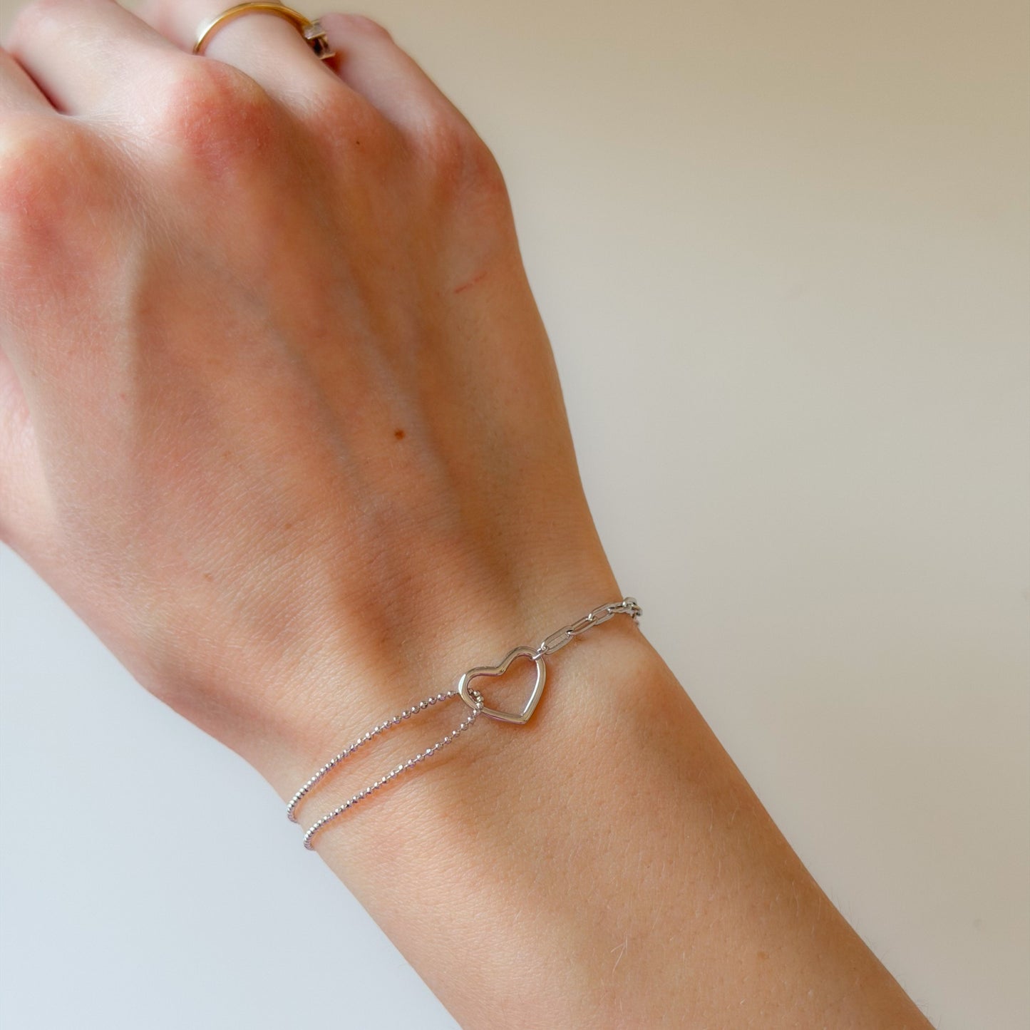 Sterling Silver Double Chain Heart Bracelet