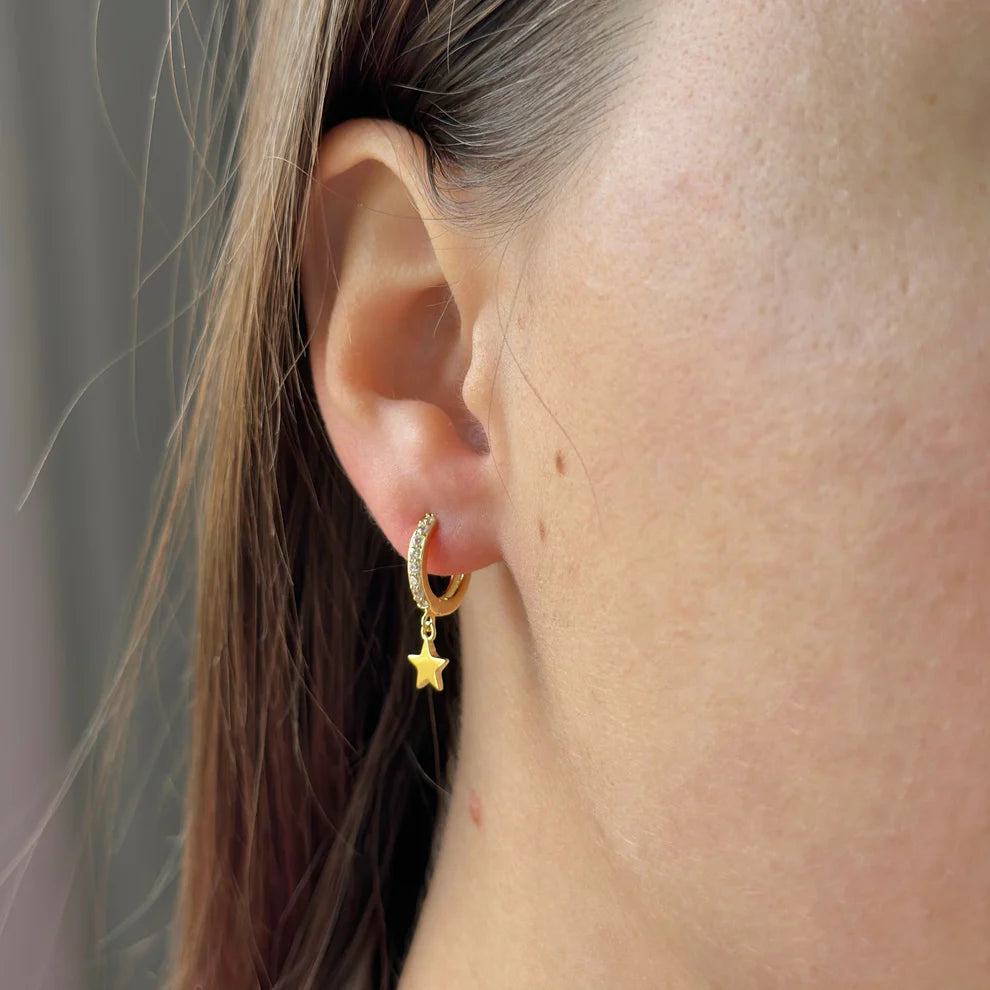 Sterling Silver CZ Star Charm Hoops