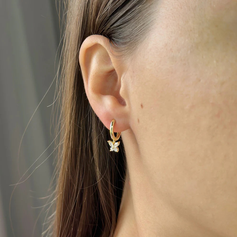 Sterling Silver Butterfly Charm Hoops