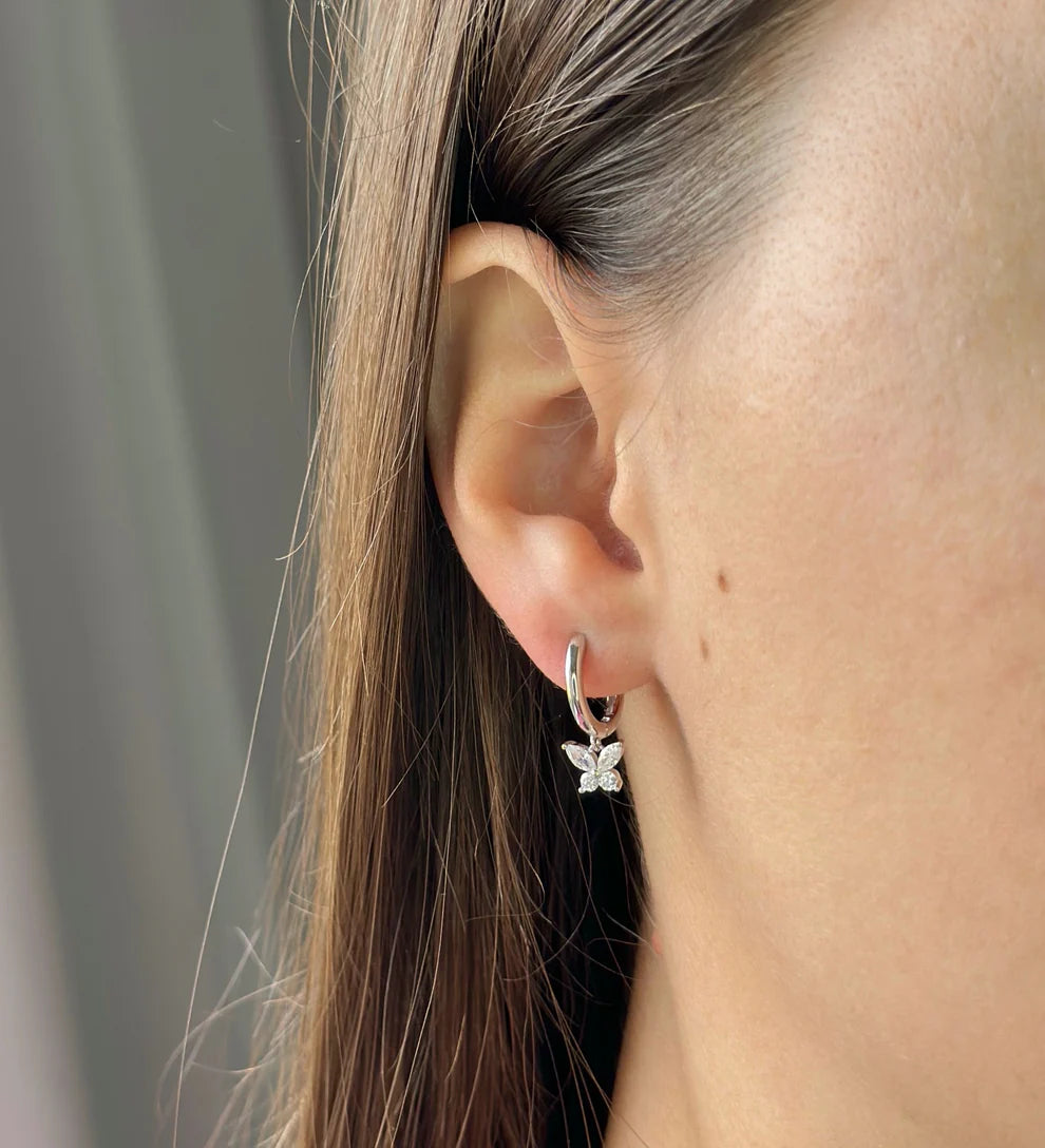Sterling Silver Butterfly Charm Hoops