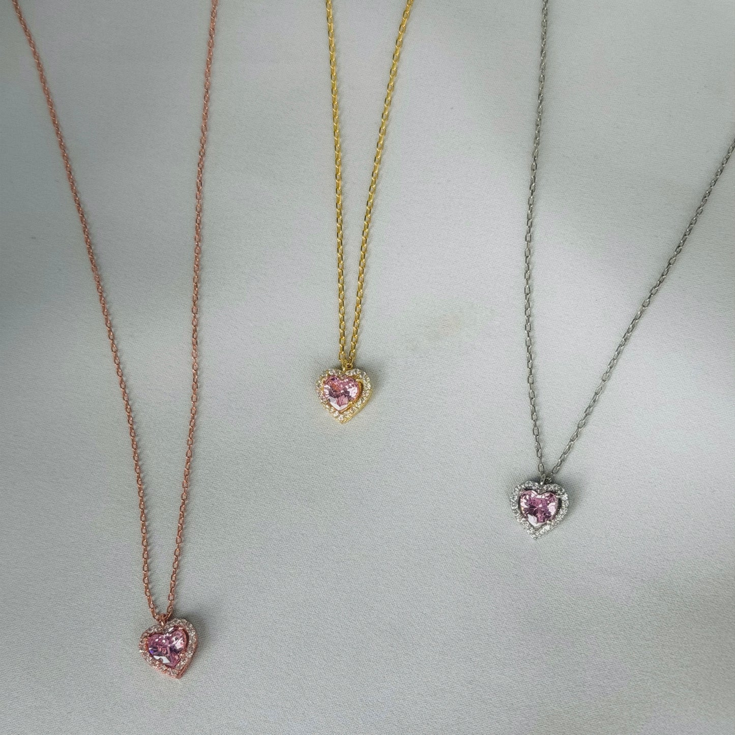 Sterling Silver Pink CZ Heart Necklace