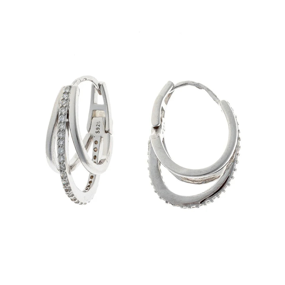 Sterling Silver Oval Hoop Earrings “Shining Trinity”