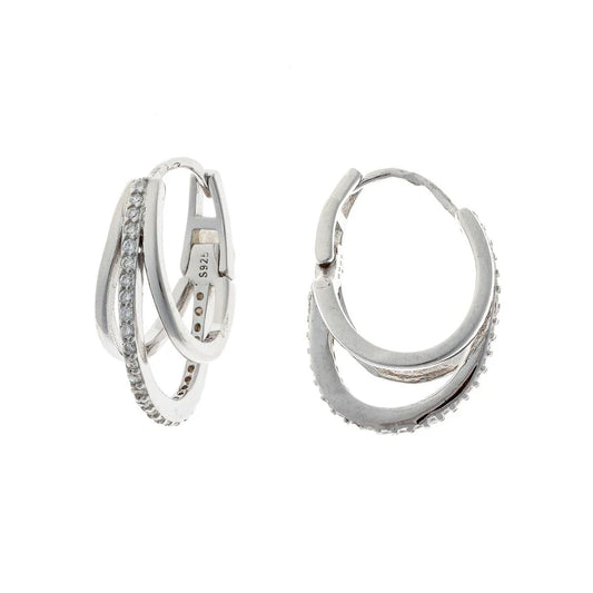 Sterling Silver Oval Hoop Earrings “Shining Trinity”