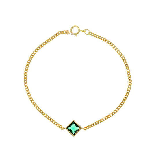 Pulsera de plata de ley con circonita cúbica y esmeralda