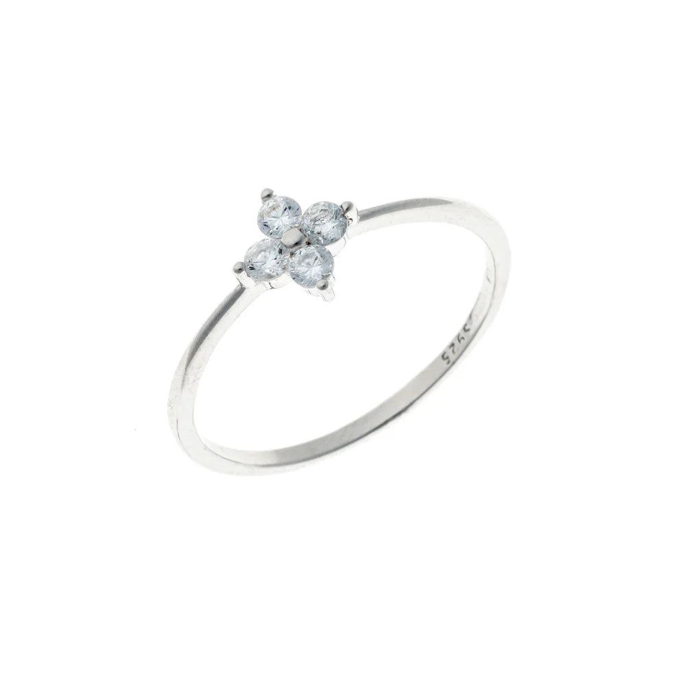 Sterling Silver CZ Clover Ring